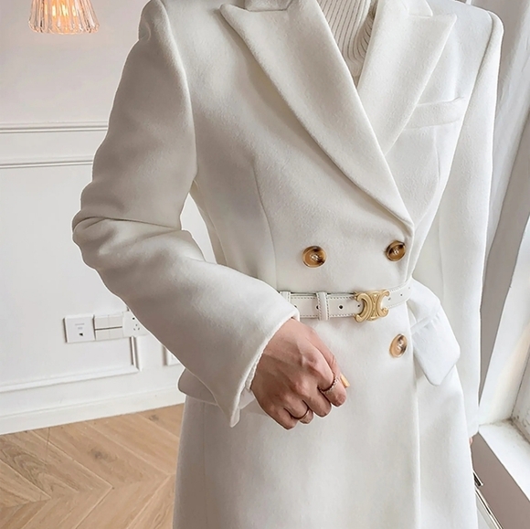 White Wool Blend Trench Coat - Picture 10 of 15